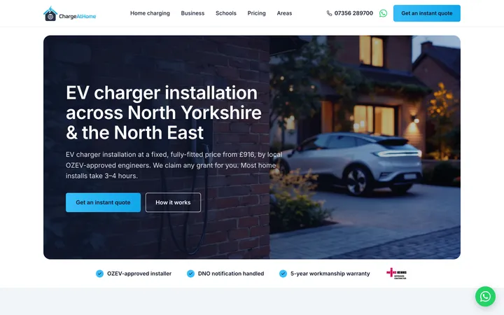 ChargeAtHome website screenshot