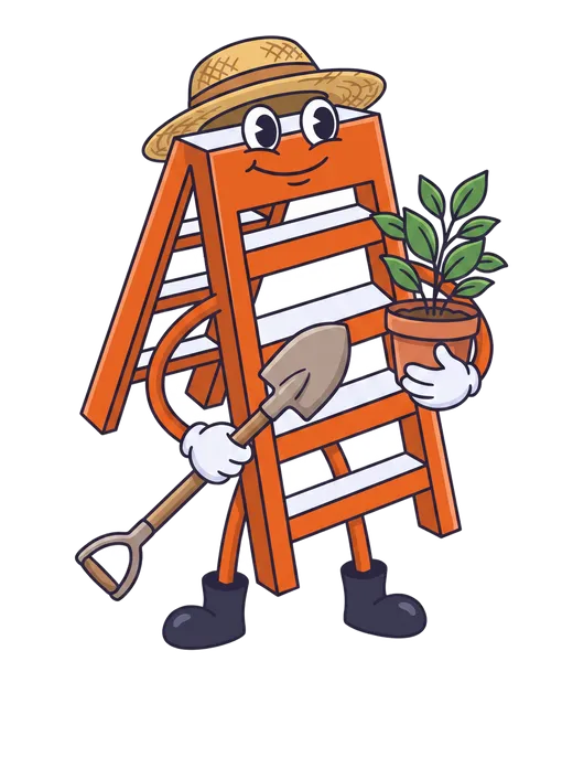 The Local Ladder mascot as a cartoon gardener