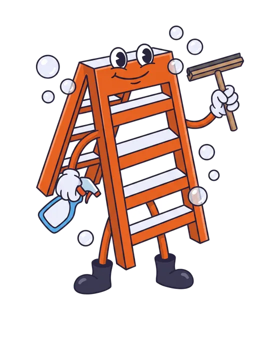 The Local Ladder mascot as a cartoon window cleaner